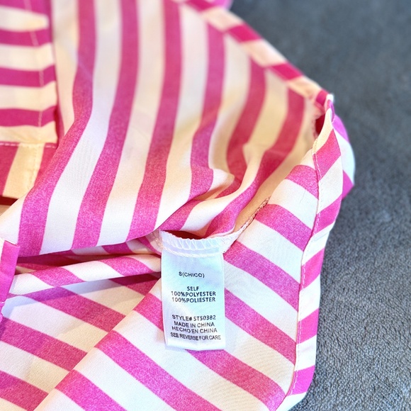 GeeGee Pink Striped Silky Collared Blouse (Small) - Picture 3 of 5